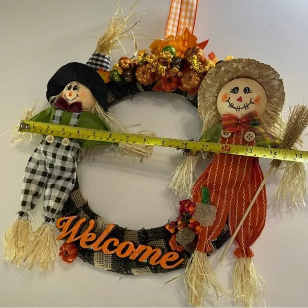 Fall Harvest Scarecrow Welcome Wreath 15